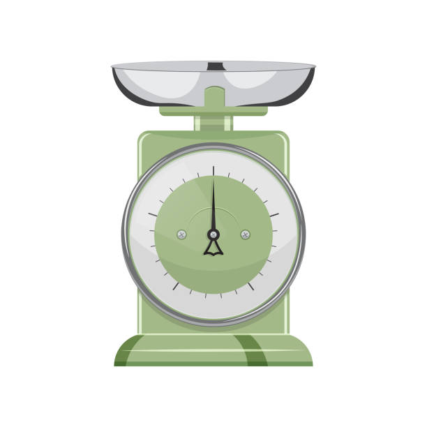 Retro kitchen scales illustration isolated on wite background Retro kitchen scales vector illustration isolated on wite background vintage kitchen scale with fruit stock illustrations