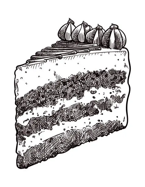 Vector illustration of Vector drawing of a piece of cake