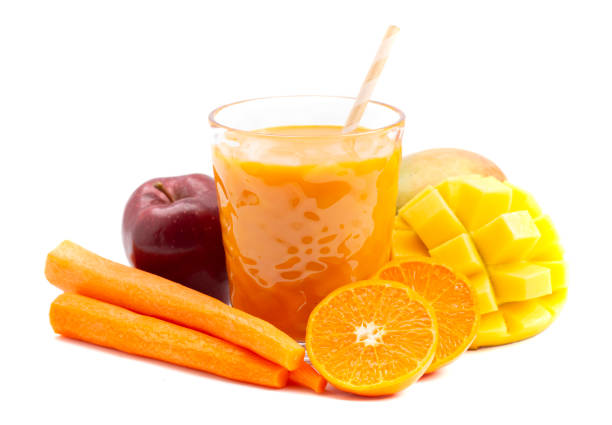 istock Healthy Orange Carrot Mango and Apple Smoothie Isolated on a White background 1304754659