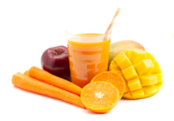 istock Healthy Orange Carrot Mango and Apple Smoothie Isolated on a White background 1304754751