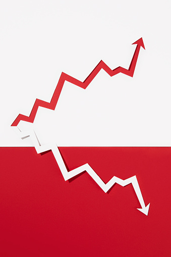 Finance chart made of papers on two toned background