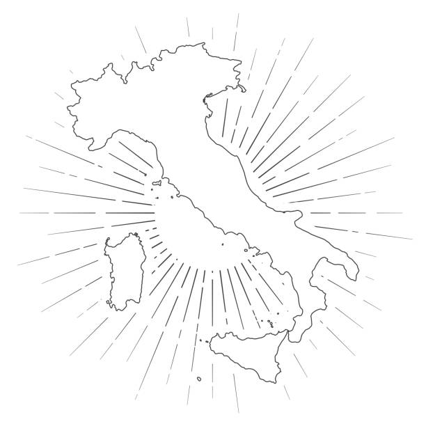 illustrations, cliparts, dessins animés et icônes de carte d’italie avec des rayons du soleil sur le fond blanc - italy map sicily cartography