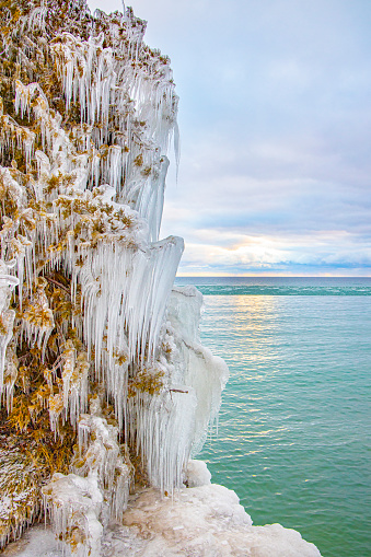 This is a natural ice sculpture created by Lake Michigan's winter waves crashing against the cliffs of Door County, Wisconsin, on a very chilly January day. It is one of the most beautiful things I've ever seen.