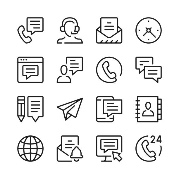 Contact us line icons set. Modern graphic design concepts, simple outline elements collection. Vector line icons Contact us line icons set. Modern graphic design concepts, simple outline elements collection. Vector line icons address book stock illustrations