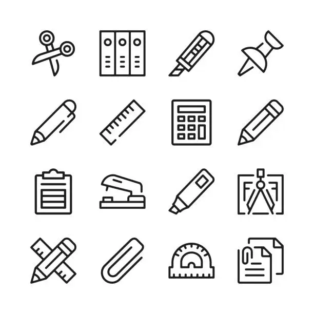 Vector illustration of Stationery line icons set. Modern graphic design concepts, simple outline elements collection. Vector line icons
