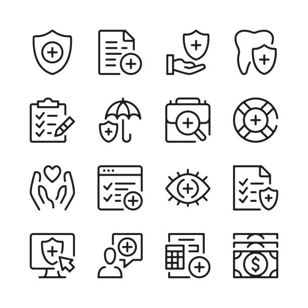 Health insurance line icons set. Modern graphic design concepts, simple outline elements collection. Vector line icons Health insurance line icons set. Modern graphic design concepts, simple outline elements collection. Vector line icons claim form stock illustrations