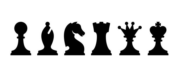 Black chess pieces icon set. Isolated vector silhouettes. Black chess piece icon set. Isolated vector silhouettes chess rook stock illustrations