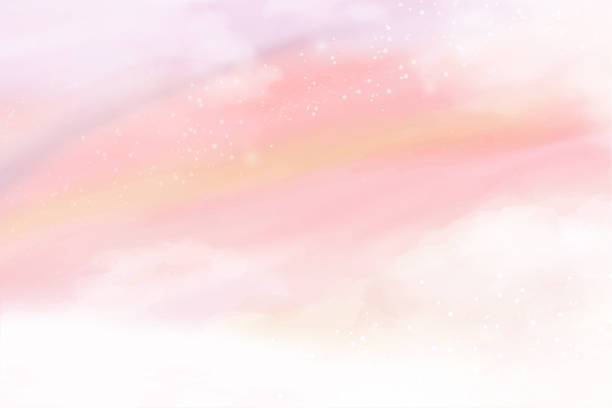 ピンクの水彩綿雲の背景。パステルファンタジー空の結婚式の招待状、グリーティングカード、バナーやチラシのためのテンプレートを背景に。ふわふわキャンディ雲のベクターイラスト - パステルカラー点のイラスト素材／クリップアート素材／マンガ素材／アイコン素材
