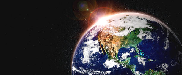 istock Planet earth globe view from space showing realistic earth surface and world map 1304769084