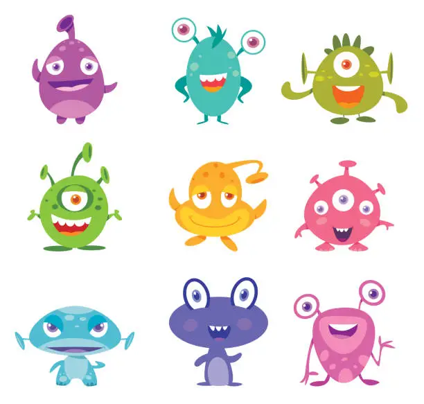 Vector illustration of Cute Cartoon Monsters