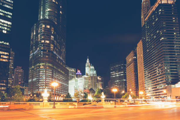 istock Lower Wacker drive  in Chicago at night 1304771263
