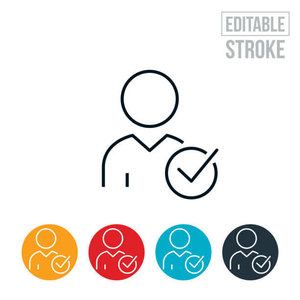 Candidate Selection Thin Line Icon - Editable Stroke An icon of a job candidate with a check mark to represent a candidate selection. The icon includes editable strokes or outlines using the EPS vector file. solo stock illustrations