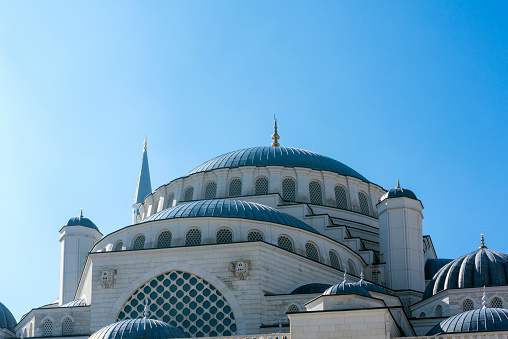 Detail view of the dome of the historical Ortaköy (Mecidiye) mosque.Istanbul,Turkey.27 April 2022