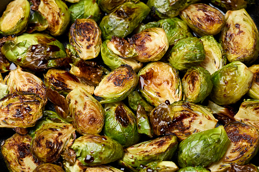 Roasted Brussel sprouts in cast iron pan