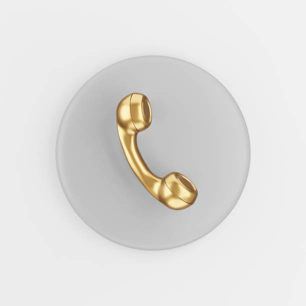 istock Gold vintage telephone handset icon. 3d rendering gray round key button, interface ui ux element. 1304777380