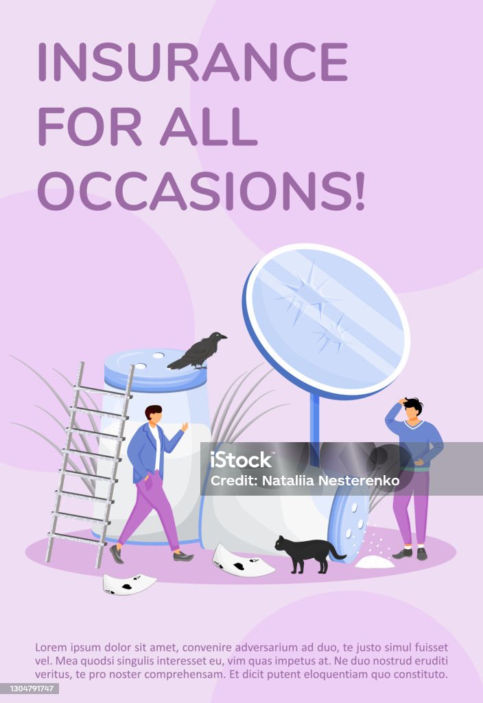 Insurance For All Occasions Poster Flat Vector Template Bad Luck Signs  Superstitions Brochure Booklet One Page Concept Design With Cartoon  Characters Insurance Company Service Flyer Leaflet Stock Illustration -  Download Image Now -
