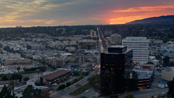 istock Fiery Red Sunset over West Los Angeles - Aerial 1304795387