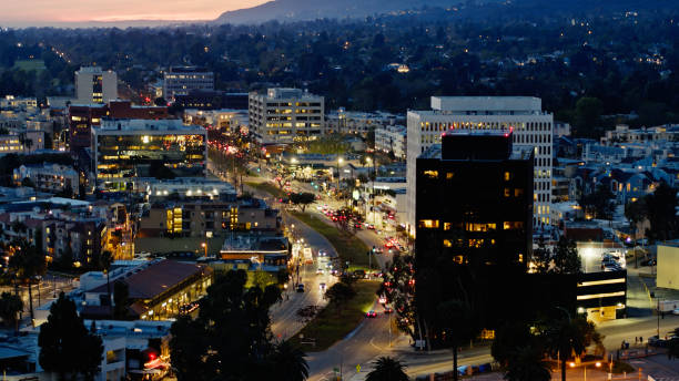 istock San Vicente Blvd. Illuminated - Aerial 1304795396