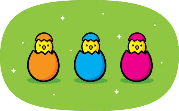 Vector illustration of Chicks in Eggs Doodle 2