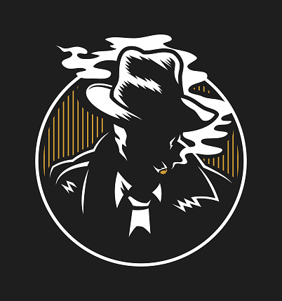 Silhouette of a man smoking a cigar in a circle - cut out vector icon