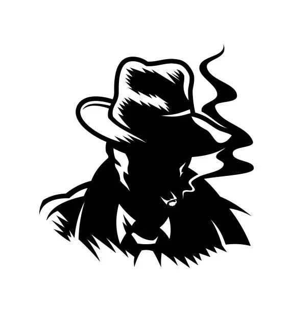 Vector illustration of Man in a hat smokes a cigar cut out vector silhouette