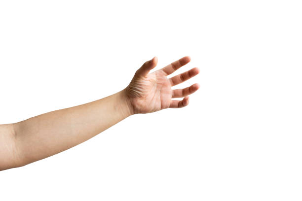istock a hand holding something like a bottle or smartphone on white background, hand isolated on white background with clipping path. 1304801941
