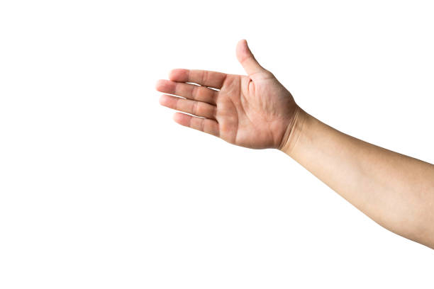 istock a hand holding something like a bottle or smartphone on white background, hand isolated on white background with clipping path. 1304801942