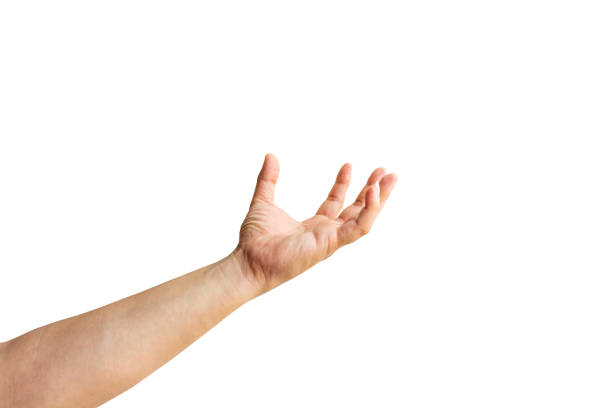 istock a hand holding something like a bottle or smartphone on white background, hand isolated on white background with clipping path. 1304801951
