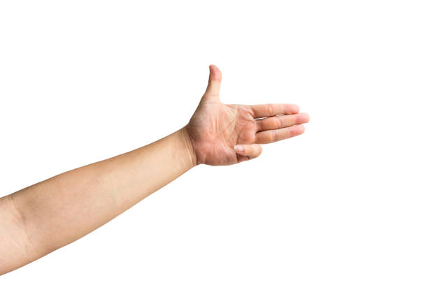 istock a hand holding something like a bottle or smartphone on white background, hand isolated on white background with clipping path. 1304801961