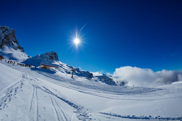 istock Ski station view over mountain panorama at winter 1304804033