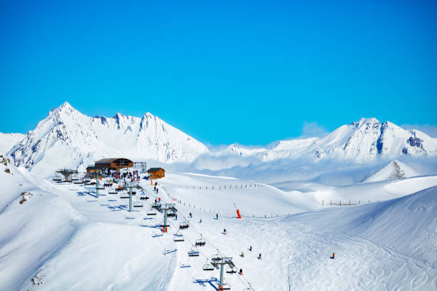 istock Ski station high in the mountain over snow peaks 1304804041