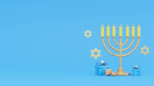istock 3d render of candelabra hanukkah background with decoration 1304804107