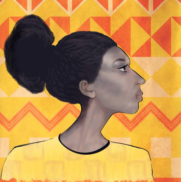 Portrait of a teenager in African style Portrait of a teenager in African style with features of the Jewish ethnic group Falash. Profile picture. The image of a vulnerable teenager just entering adulthood. The hair is pulled back. Digital painting allegory painting illustrations stock illustrations