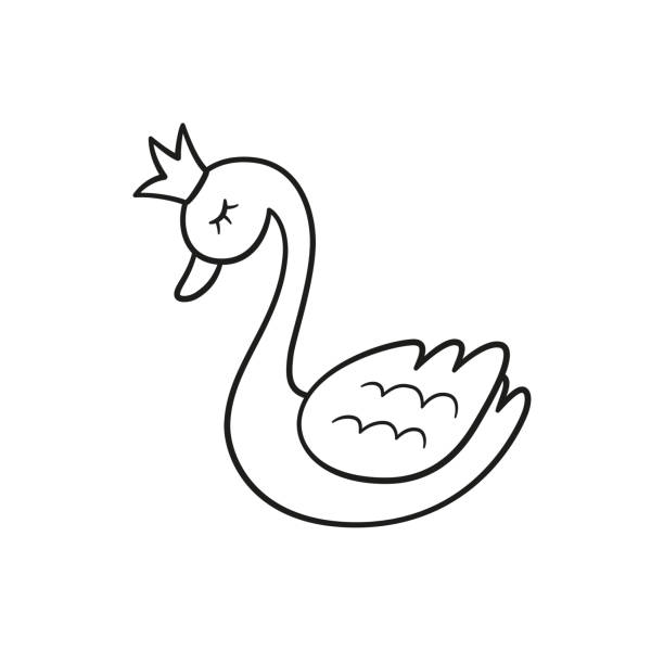 ilustrações de stock, clip art, desenhos animados e ícones de little princess swan with crown. isolated vector illustration in doodle style - swan princess cartoon crown