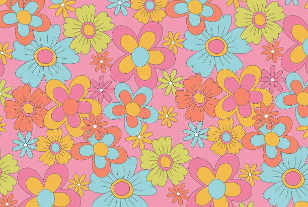 illustrations, cliparts, dessins animés et icônes de modèle rétro sans couture avec des fleurs pour les poteaux de médias sociaux, bannière, conception de carte, etc. - flower pattern floral pattern retro revival