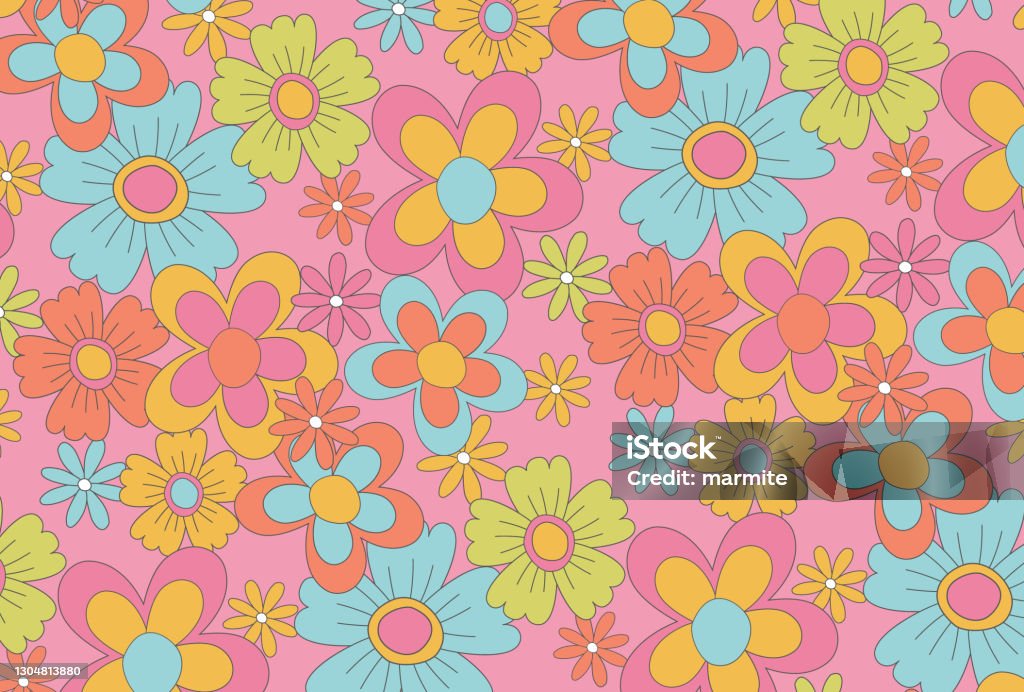 70s Retro Flower Vector Seamless Groovy Vintage Floral Repeat Pattern With  Flowers, Simple Geometric Floral Hippie Print For Wallpaper,banner, Fabric,  Background Stock Vector Adobe Stock 