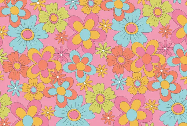 Vector illustration of retro seamless pattern with flowers for social media posts, banner, card design, etc.