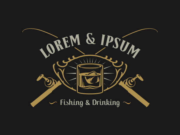 Fishing And Drinking Bar Or Club Emblem Concept With Glass Of Iced Drink  And Crossed Rods Stock Illustration - Download Image Now - iStock