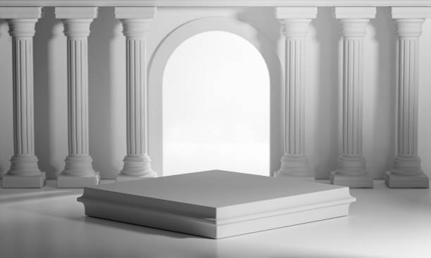 istock Square Podiums Bright Shining Door Classic Colums Pillars Colonade 3D Rendering 1304819296