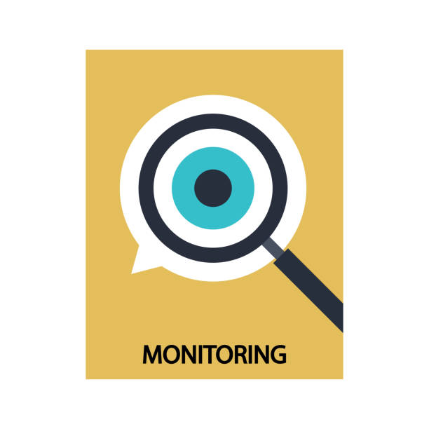 Monitoring stock illustration Eye, Surveillance, Magnifying Glass, Icon, Eyesight looking through window stock illustrations