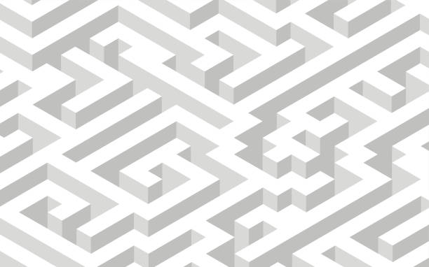 dreidimensionale labyrinth-illustration, isometrisch - labyrinth stock-grafiken, -clipart, -cartoons und -symbole