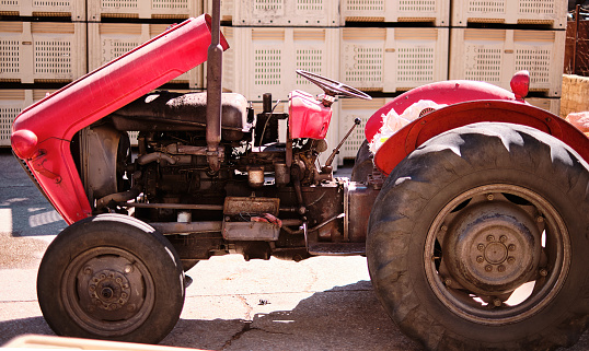 Maple Ridge, BC- July 16, 2022: A vintage McCormick-Deering tractor with a grader in Maple Ridge, BC