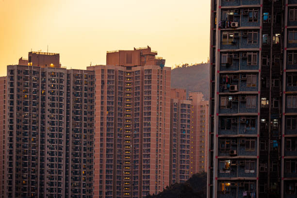 istock Crowded apartment building in Hong Kong, China 1304825477