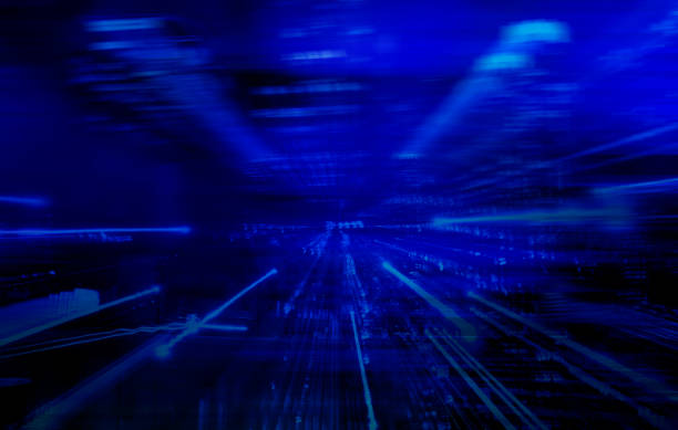 istock Abstract blue background. digital futuristic blurred city view 1304830496