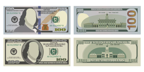 Hundred dollar bills in new and old design from both sides. 100 US dollars banknote, from front and reverse side. Vector illustration of USD isolated on a white background Hundred dollar bills in new and old design from both sides. 100 US dollars banknote, from front and reverse side. Vector illustration of USD isolated on a white background american one hundred dollar bill stock illustrations