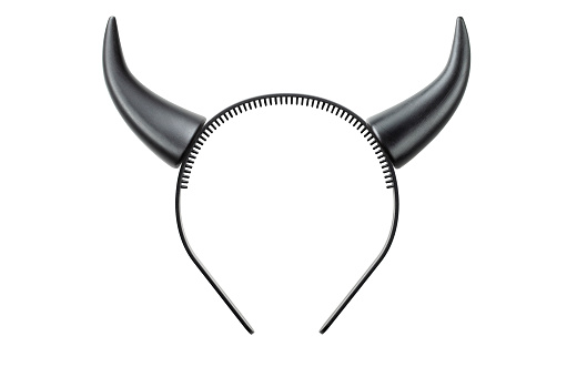 Plastic devil horns on headband isolated on a white background.