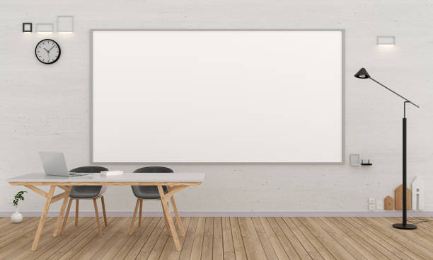 istock Classroom interior with big whiteboard for mockup minimal style, 3D rendering 1304839120