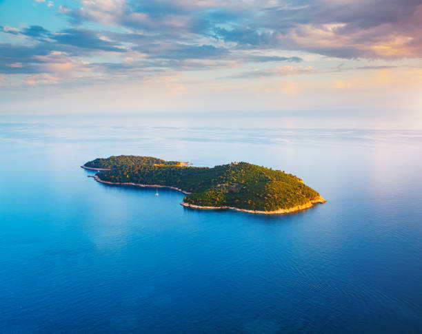 pintoresca naturaleza de la isla de lokrum en un hermoso día de verano. - isla fotografías e imágenes de stock