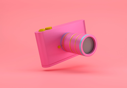 Abstract 3D Pink Digital Camera on pink Background