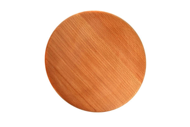 istock Round wooden cutting board isolated on white background 1304848727